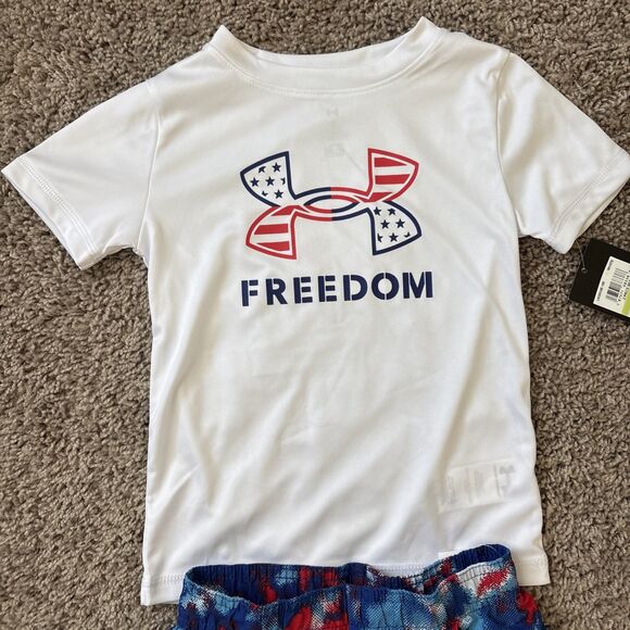 Under Armour shorts Shirt Set Freedom New Boys Kids Youth Toddler Size 4T - Picture 2 of 7